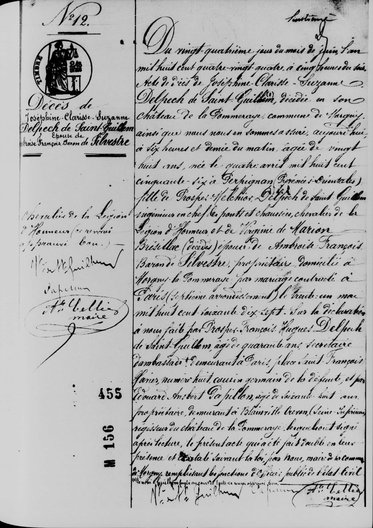  Décès de Suzanne Delpech de Saint Guillhem - Document 1